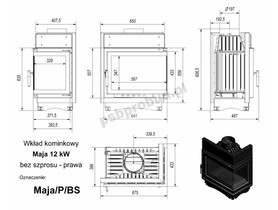 Wkład kominkowy Maja 12 kW boczna szyba (łączona bez szprosa)