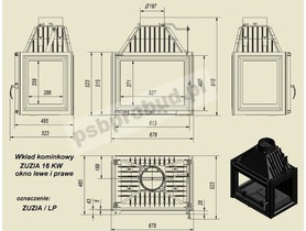 wkład kominkowy ZUZIA 16 lewy prawy + dolot 3szyby