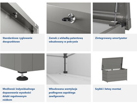 Hormann Juno duża metalowa skrzynia ogrodowa balkonowa tarasowa zamykana schowek szare aluminium RAL 9007