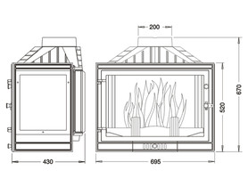 Wkład kominkowy UNIFLAM STANDARD, lewa lub prawa boczna szyba, z szybrem i doprowadzeniem powietrza