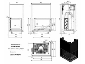 Wkład kominkowy Zuzia 16 kW gilotyna, boczna szyba (łączona bez szprosa)